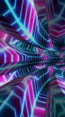 Parlak desenler ve büyüleyici ışıklarla dolu parlak neon bir tünel.