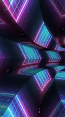 Parlak desenler ve büyüleyici ışıklarla dolu parlak neon bir tünel.