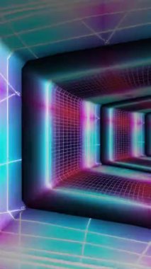 Parlak desenler ve büyüleyici ışıklarla dolu parlak neon bir tünel.