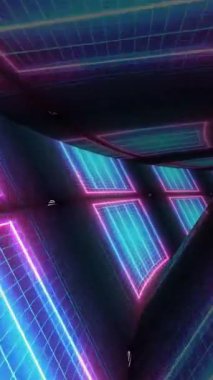 Parlak desenler ve büyüleyici ışıklarla dolu parlak neon bir tünel.