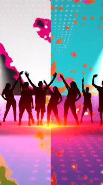 Fütürist Işık Gösterisi Ortamında Canlı Renklerle Grup Dansı dikey video