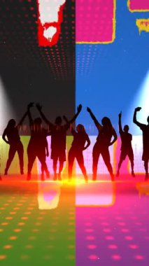 Fütürist Işık Gösterisi Ortamında Canlı Renklerle Grup Dansı dikey video