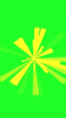 Yeşil ekran dikey video karşısında sarı radyal elementler içeren parlak soyut kompozisyon