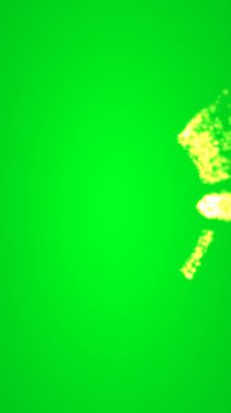 Parıldayan sarı parçacıkları içeren soyut tasarım yeşil ekran dikey video üzerinde parlayan bir yuvarlak oluşturur