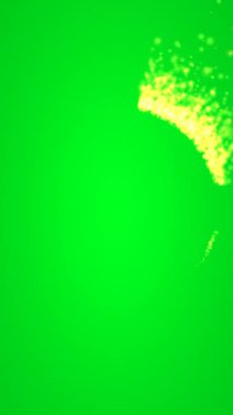 Parıldayan sarı parçacıkları içeren soyut tasarım yeşil ekran dikey video üzerinde parlayan bir yuvarlak oluşturur