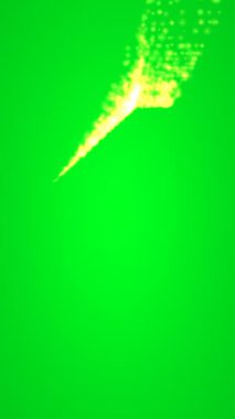 Yeşil ekran dikey video üzerinde ışıldayan parçacıklarla özetlenmiş parlayan geometrik bir şeklin parlak tasviri