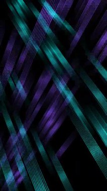 Canlı mor ve mavi dikey videolarda kesişen köşegenler içeren modern bir soyut tasarım.