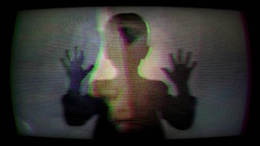 Silhouette of Child Behind Screen With White Mask Creates Mystery And Fear