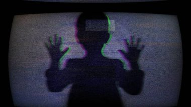 Silhouette of Child Behind Screen With White Mask Creates Mystery And Fear