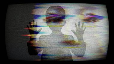 Silhouette of Child Behind Screen With White Mask Creates Mystery And Fear