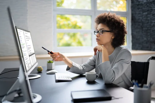 Software Programmer Or Coder Woman Using Office Computer