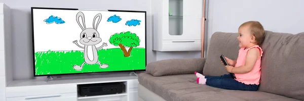 Baby Watching Cartoon Small Child Watching Television — Stock Photo, Image