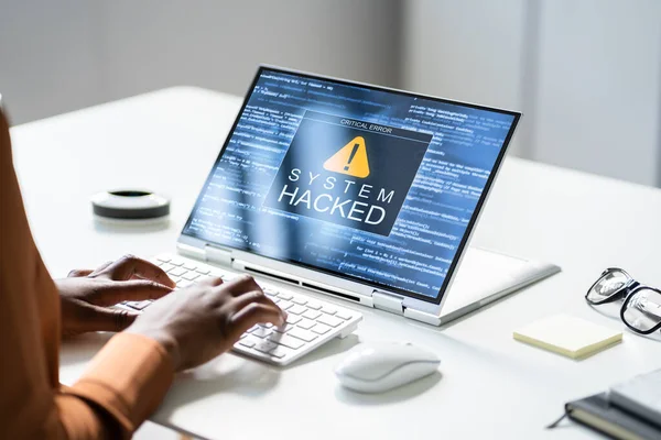 Ransomware Afpersing Aanval Een Gehackt Laptop Wachtwoord Cyberbeveiliging — Stockfoto