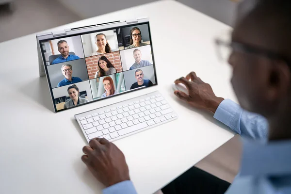 Віртуальна Відеоконференція Зустріч Чат Гібридний Ноутбук — стокове фото