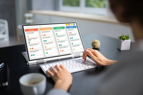 Kanban Project Schedule Management Software App On Laptop