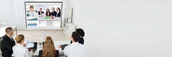 Chamada Videoconferência Sala Reuniões Elearning Videoconferência — Fotografia de Stock