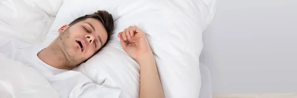 Man Snoring While Sleeping Young Person Pillow — Stock Photo, Image
