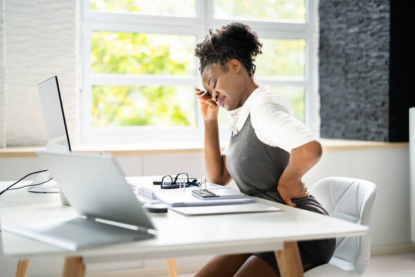 Back Pain Bad Posture Woman Sitting In Office