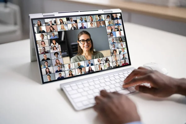 Virtual Video Conference Meeting Chat Hybrid Laptop — Stock Photo, Image