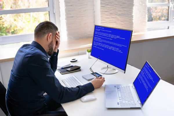 Blue Bsod Erro Computador Ataque Malware — Fotografia de Stock