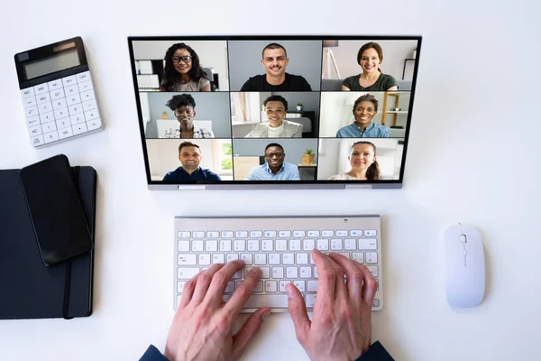 Virtuální Hybridní Setkání Kanceláři Firemní Videokonference — Stock fotografie