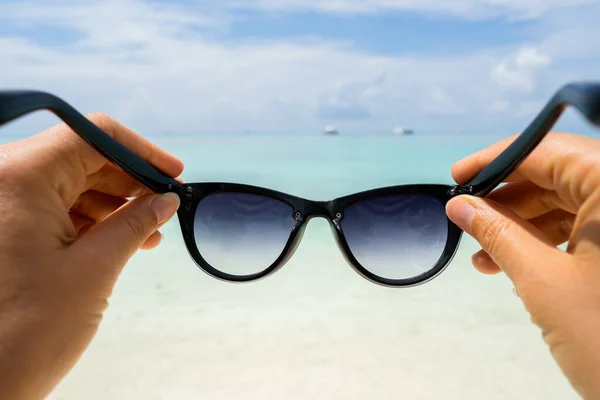 Stile Vita Spiaggia Occhiali Lens Eyewear Occhiali Sole Pov View — Foto Stock