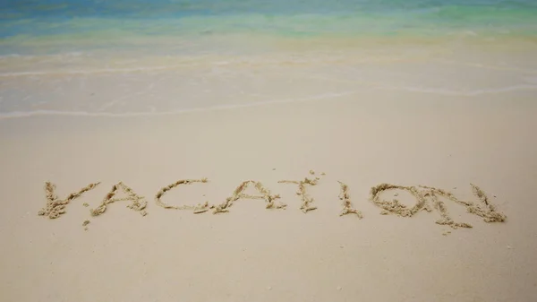 Vacation Written Sand Sea Beach — Stock Photo, Image