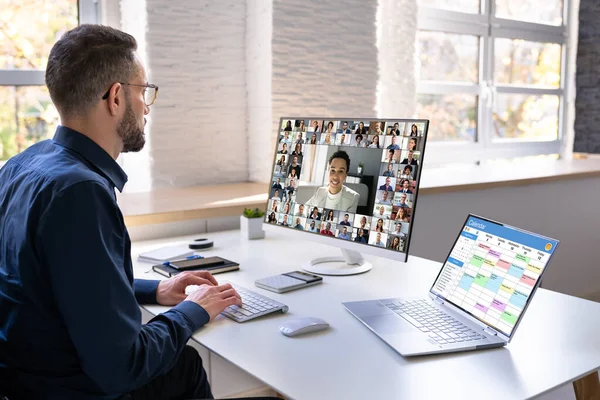 Virtual Video Conference Affärsmöte Dator — Stockfoto