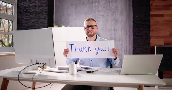 Obrigado Empresarial Job Appreciation Sign Homem Negócios Grato — Fotografia de Stock