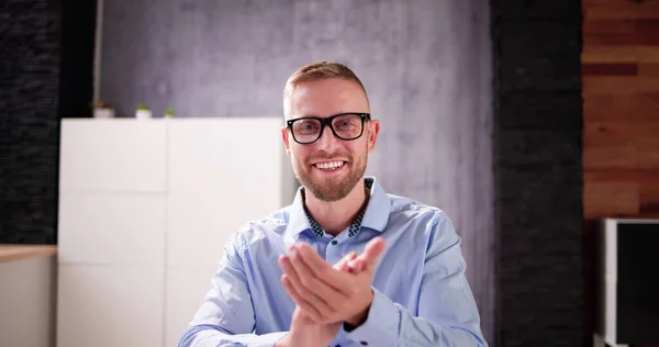 Man Clapping Online Video Conference Business Call — Stock Photo, Image