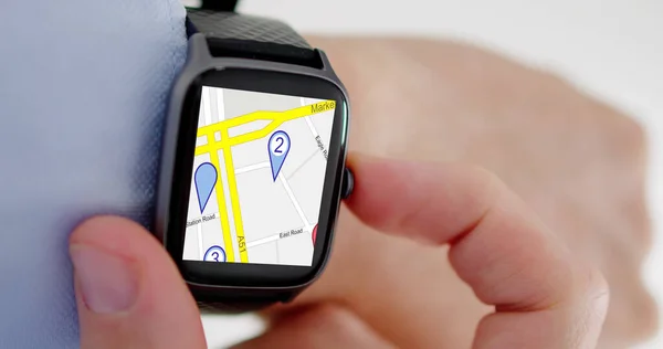 Orologio Polso Con Mappa Gps Mobile Smartwatch Connesso — Foto Stock