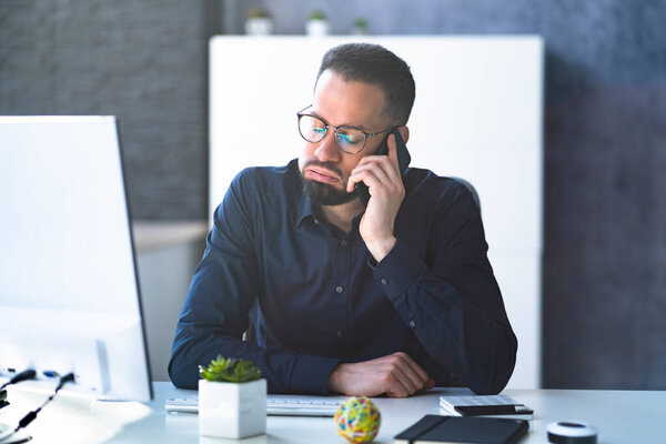 Male Man Talking On Mobile Phone Or Smartphone