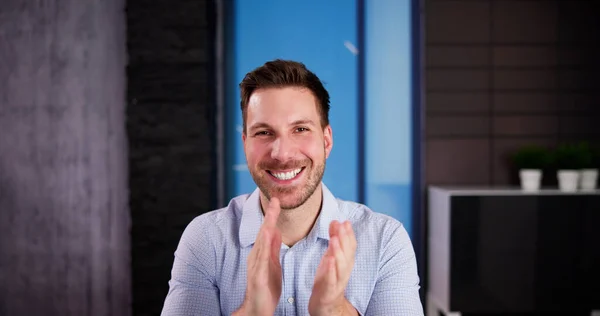 Man Clapping Online Video Conference Business Call — Stock Photo, Image