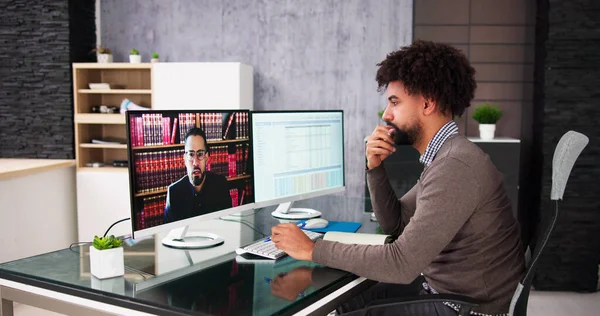 Online Video Conference Call African Lawyer — Stock Photo, Image