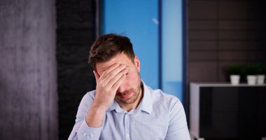 Bored Unhappy Man In Online Virtual Lecture Webinar