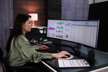 Bilgisayar ekranında KPI Verilerine Bakan Analist Kadınlar