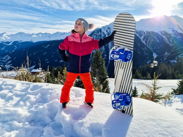 Child Girl Snowboard Snow Winter Clothes — Stock Photo, Image