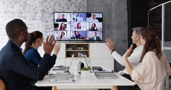 Online Videokonferenz Bei Meeting Treffen — Stockfoto