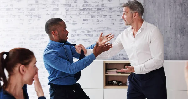 Angry Dominant Colleague Fighting Bullying Workplace — Fotografia de Stock