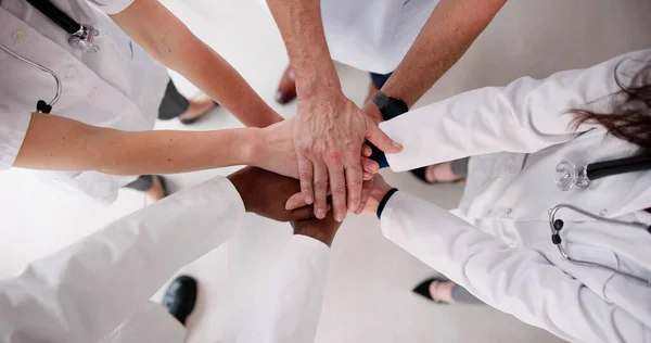 Motivated Team Diverse Hospital Doctors Hands — Stock Photo, Image