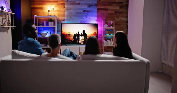 Couples Watching Night Television Screen — Φωτογραφία Αρχείου