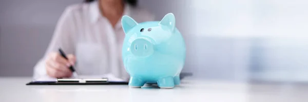 Financial Advisor Piggybank Money Saving Calculation — Stock Photo, Image
