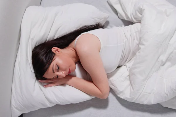 Women Sleeping On Pillow In Bed. Face Beauty