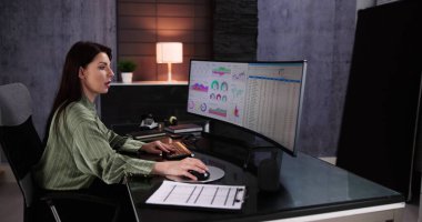 Bilgisayar ekranında KPI Verilerine Bakan Analist Kadınlar