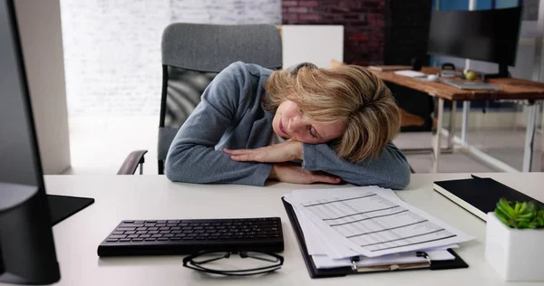 Bored Boss Woman Sleeping. Restful Tired Employee