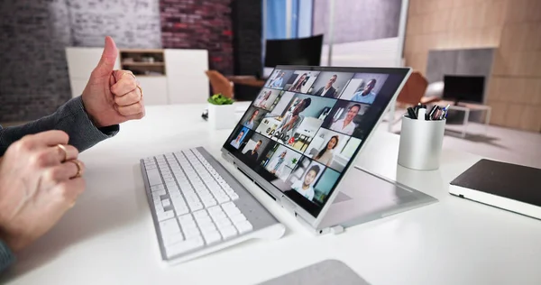 Virtual Conference Call Hybrid Business Laptop — Stock Photo, Image