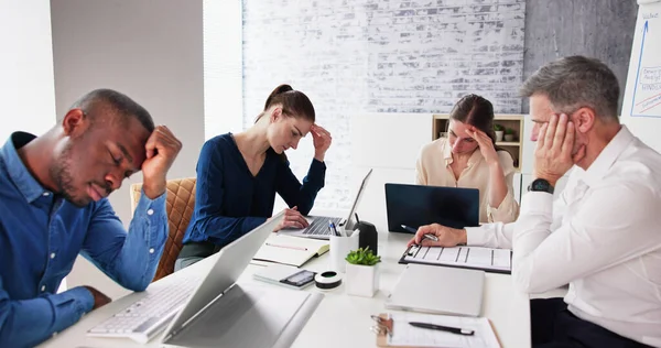 Bored Male Manger Sitting His Colleagues Giving Presentation Meeting Office — Stock Photo, Image