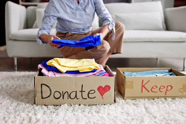 stock image Donating Decluttering And Cleaning Up Wardrobe Clothes