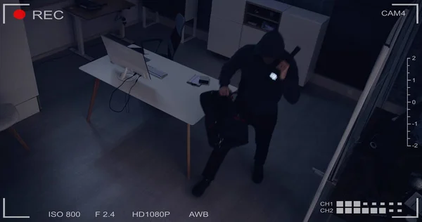 Thief Stealing Computer Office Night — Stock Photo, Image