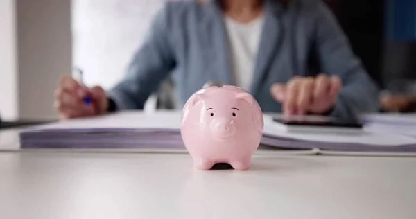 Umsatzsteuerrechnungen Berater Spart Geld Mit Sparschwein — Stockfoto